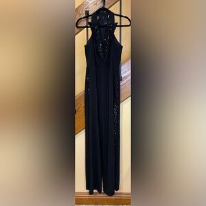 Jay Godfrey Jumpsuit Tuxedo Halter Top  Wide Leg With Sequin Strip SZ. 0